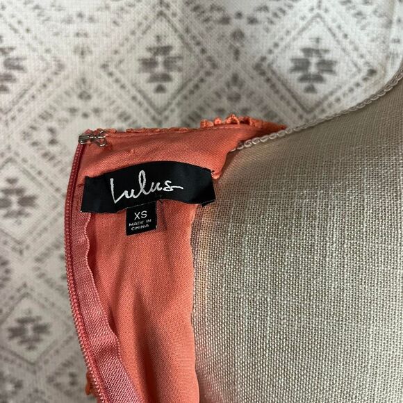 Lulus Orange Crochet Lace Halter Mini Dress Floral Overlay Bodycon Cocktail XS - Picture 5 of 6